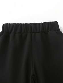 SHEIN 2 件套年轻男孩可爱休闲黄色刺绣运动衫和黑色裤子舒适服装，春季 - 墨綠色 - 查看 7