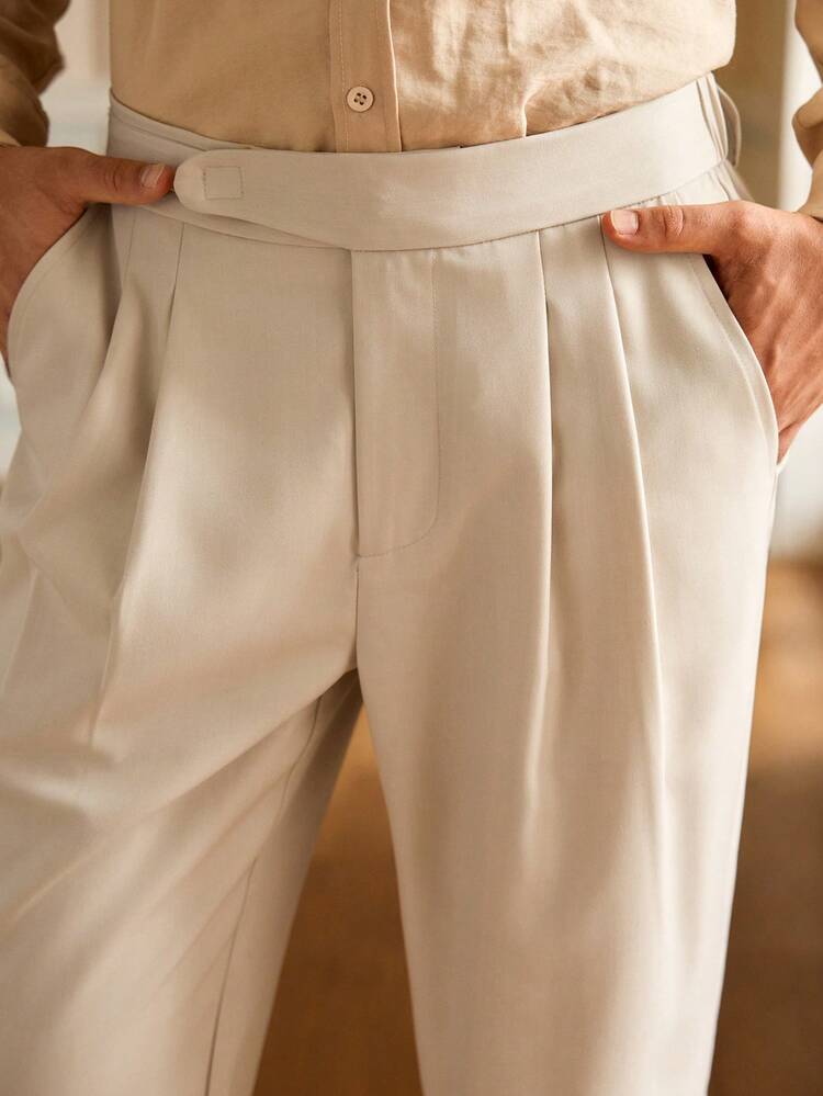 HIMLAND 男士纯色褶皱口袋商务西装裤 - 米色 - 查看 2