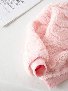 SHEIN Babygirl 可爱粉色心形毛绒运动衫和松紧腰裤套装，秋冬