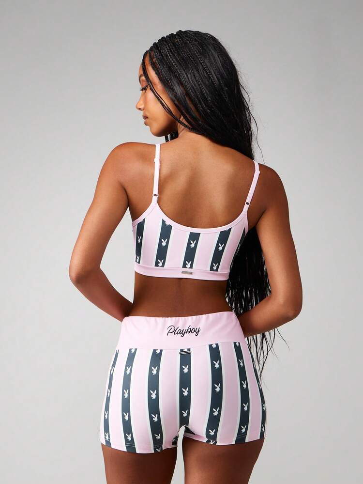 Missguided x Playboy Ensemble brassière et short rayés avec imprimé pour la tenue d'été