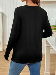 SHEIN Áo thun dài tay rộng rãi in hình trái tim cho bà bầu - màu đen - Xem 2