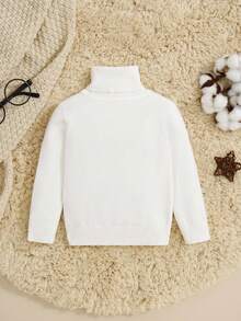 SHEIN 男婴可爱高领长袖毛衣 - 白色 - 查看 6