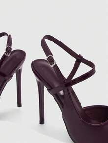 CUCCOO SZL Giày cao gót mũi nhọn vải ngọc trai màu đỏ tía thời trang gợi cảm hộp đêm tiệc sàn diễn thời trang siêu cao gót cho nữ - Bordeaux - Xem 9