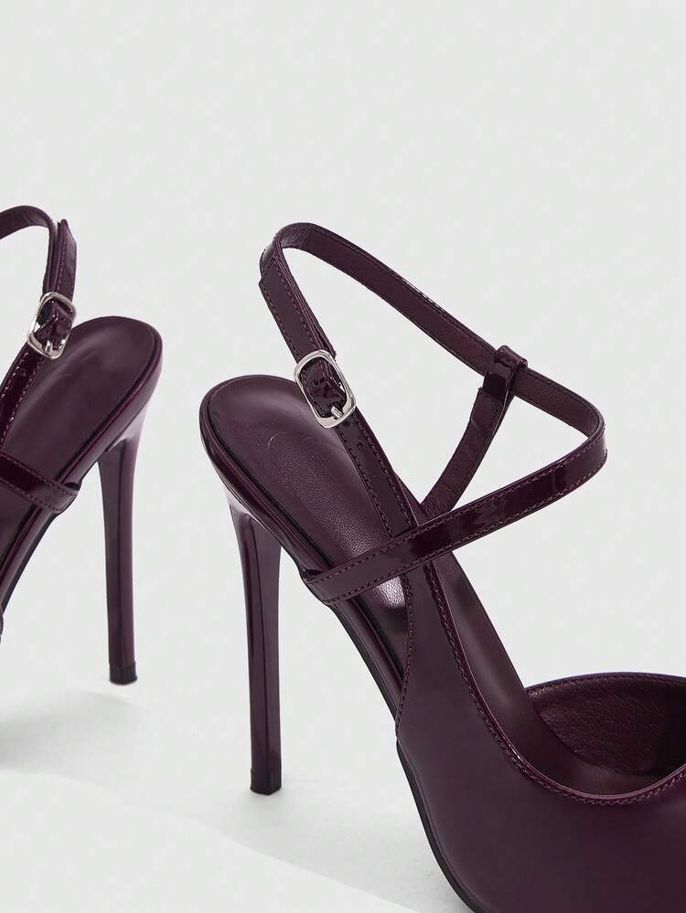 CUCCOO SZL Pointed Toe Stiletto High Heel Burgundy Pearl Fabric Fashion Sexy Nightclub Party Runway Ankle Strap Super High Heel Women Pumps For Christmas Spring Shoes