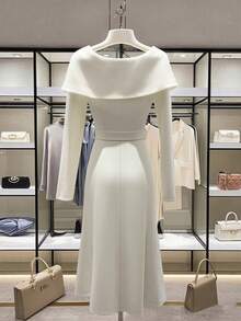 Franclia Women's Solid Color Elegant Dress With Bow - White - View 2