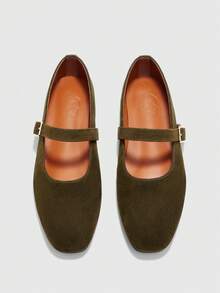 CUCCOO BIZCHIC Women's Fashion Commuter Versatile Casual Mary Jane Flat Shoes - Army Green - View 2