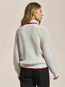 Easithlete Contrast Trim Fitted Long Sleeve Turtleneck Sweater, Fashionable For Autumn/Winter