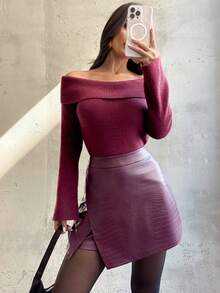 Firerie 女士优雅时尚高腰修身 PU 皮短裤，酒红色派对休闲短裤，女士秋冬优雅短裤 - 酒紅色 - 查看 3