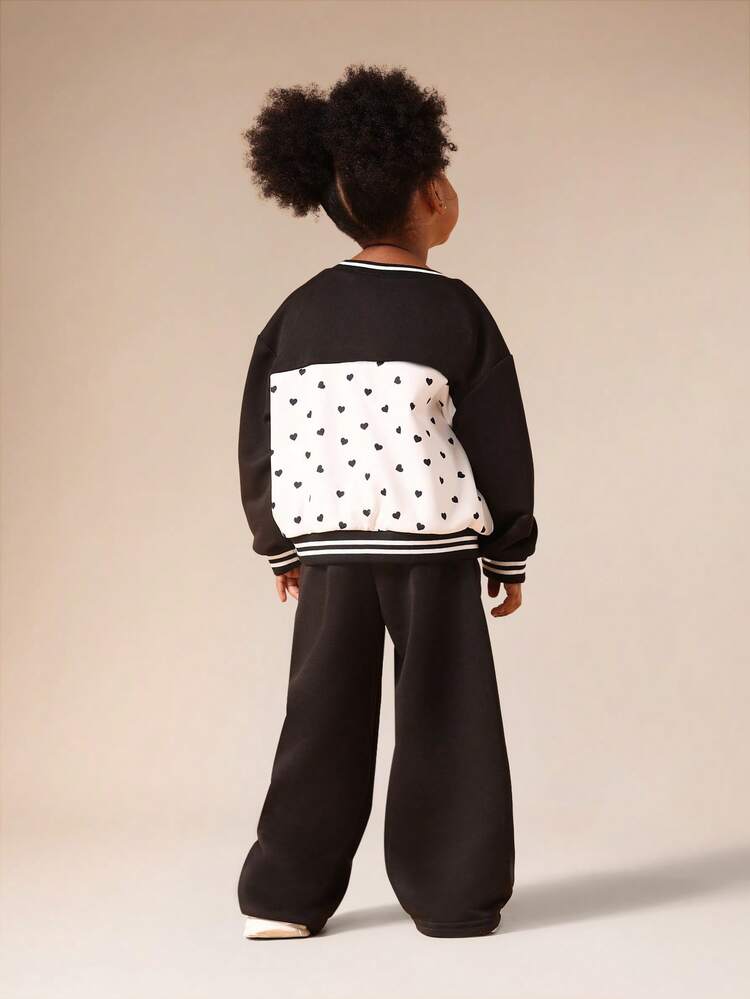 Heart Print Hoodie And Sweatpants Co-Ord Set