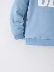 SHEIN Explorewe 小男孩百搭圆领长袖卫衣，印有兄弟字母，适合日常穿着，秋冬 - 藍色 - 查看 3