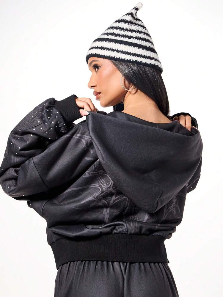 SUMWON WOMEN Oversized Zip Hoodie With Rhinestone Details