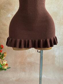 Soleia Váy ngắn cài nút cổ tròn, viền bèo nhún, hở lưng, dáng rộng mới, phù hợp cho kỳ nghỉ ở Ibiza, dễ thương và gợi cảm trên bãi biển, tiệc câu lạc bộ bãi biển, hẹn hò, ngày lễ tình nhân, lễ Phục sinh, lễ hội hóa trang, trà chiều, du ngoạn trên biển, kỳ nghỉ trên phố thành phố, mùa thu/đông, váy dày vừa phải - Cà phê nâu - Xem 4