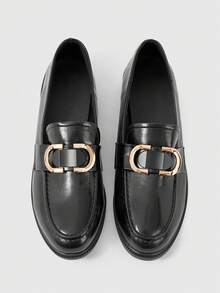 Sleekvia 女士软底乐福鞋，英伦风格皮鞋，百搭优雅平底鞋 - 黑色 - 查看 2