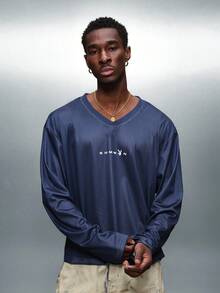 PLAYBOY X SUMWON 宽松版型兔子印花足球网眼长袖衬衫 - 藍色 - 查看 2