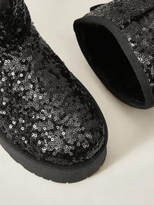 Cuccoo Women's Glitter Thick Thermal Lined Snow Boots, Black, Fashion Versatile Thick Sole Outdoor Warm Non-Slip Short Ankle Boots