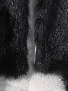 SHEIN Sparklyn 女孩休闲人造毛皮夹克，可爱时尚风格，白色蓬松舒适，适合春季、夏季、秋季，非常适合外出、购物、聚会 - 黑色 - 查看 4