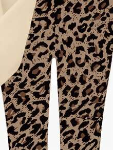 SHEIN 秋季套装 少女时尚创意可爱清新个性化豹纹蝴蝶结设计图案印花保暖舒适休闲套装 圆领卫衣+打底裤 两件套 - 彩色 - 查看 5