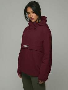 Musera Sport 尼龙半拉链口袋细节Logo连帽外套，夏季、雨天、徒步、运动休闲、节日、健身、冬季、春季、情人节适用 - 酒紅色 - 查看 2