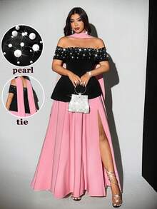 Viva Relle Robe midi moulante pour femmes grandes tailles, en tissu métallique luxueux avec décoration métallique, sans bretelles, pour soirée, cocktail, rendez-vous romantique