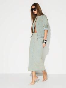 KIZN 女式修身浅色水洗牛仔铅笔裙，后拉链中长款高腰修身休闲春夏 - 彩色 - 查看 5