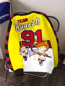 Nick 90s | SHEIN Sudadera casual de mujer con cuello redondo, estampado de dibujos animados y bloques de color, otoño