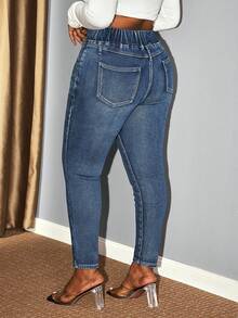 Hourglow Dollyholly86 Plus Size Casual Washed High Waist Slim Fit Jeans, For Hourglass Body Shape - Blue - View 2