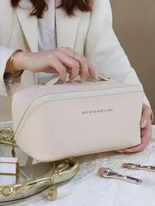 大容量分格化妆包，旅行化妆包，女士大容量化妆包，防水便携开口平铺洗漱包，带隔层和提手，化妆包，旅行洗漱包，大容量收纳包，奢华化妆包，便携式旅行洗漱套装（白色），波西米亚风 - 白色 - 查看 6