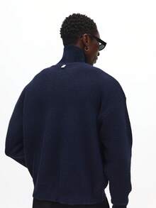 Suéter de cuello alto tejido de ajuste relajado de SUMWON para invierno y otoño, cómodo y casual - Azul - Ver 2