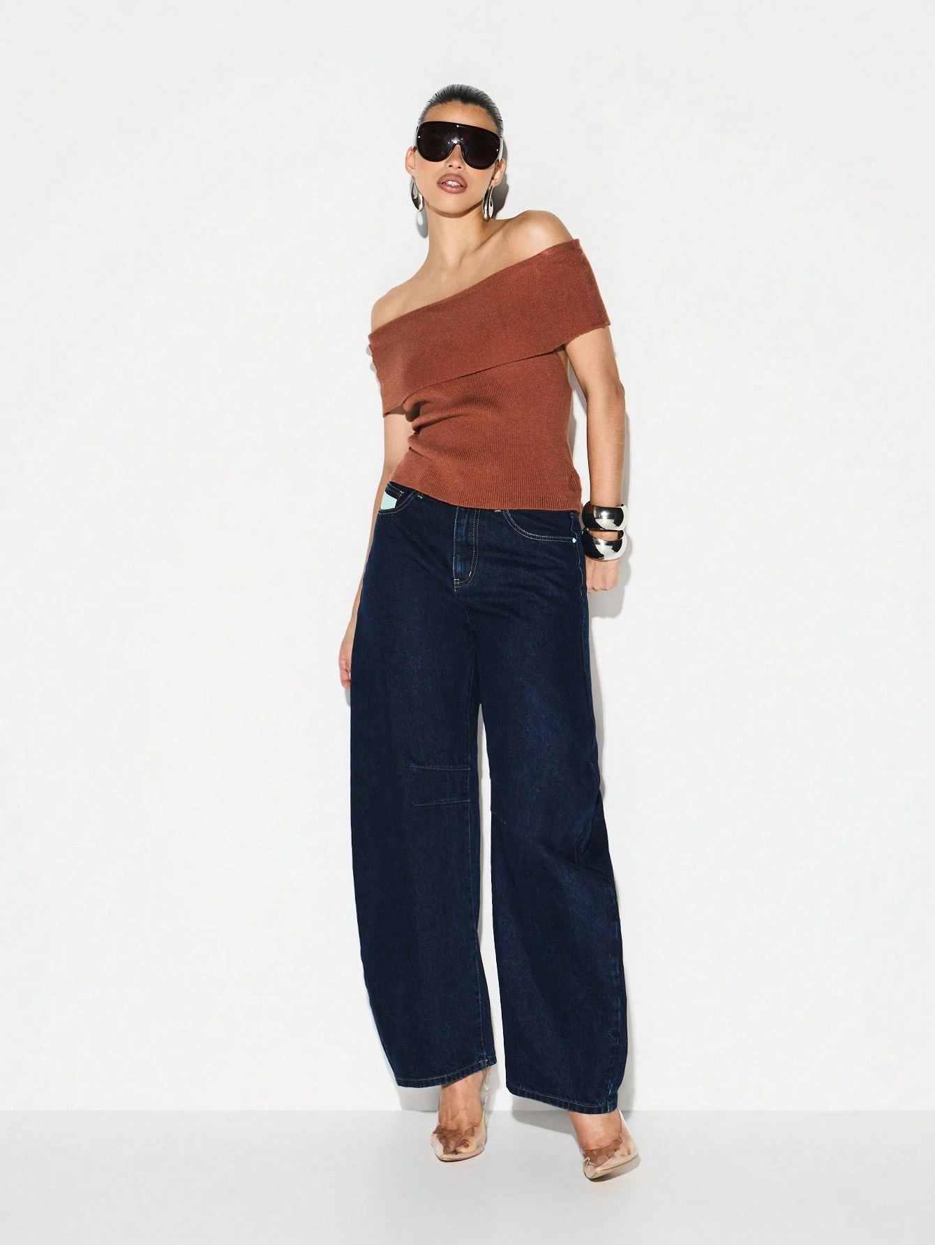 KIZN Off Shoulder Tie Back Ribbed Knit Top