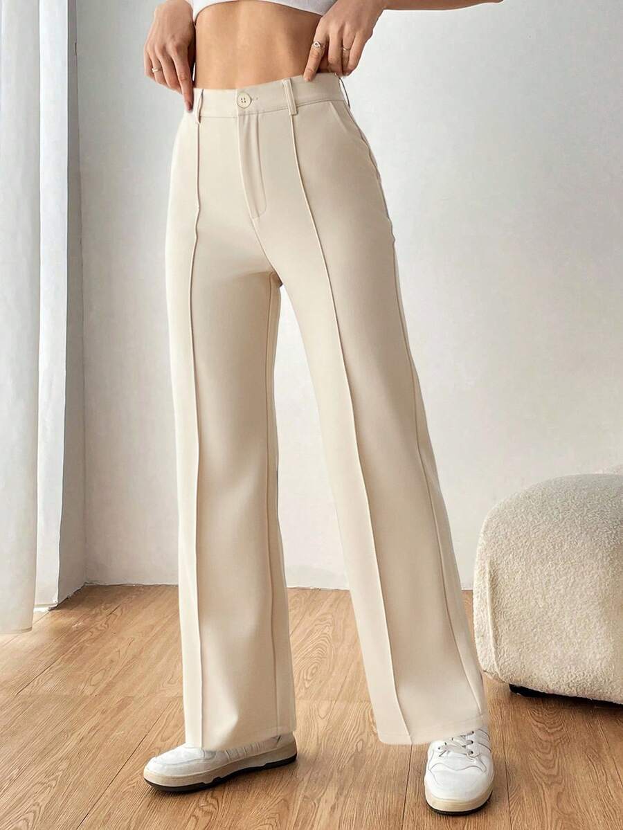 SHEIN EZwear Women's Casual Straight-Leg Apricot Suit Pants, Autumn/Winter,Fall,Fall Clothes For Women - Apricot - View 1