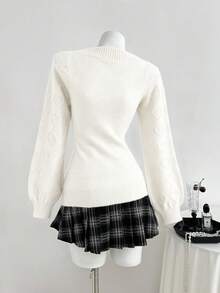 Elamini 可爱心形休闲百搭女式毛衣 - 米色 - 查看 2