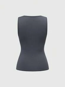 ROMWE Grunge Punk Y2K Vintage Beaded Decor Loose Draped Neck 2 In 1 Women Tank Top - Grey - View 2