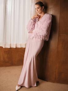 MOTF PREMIUM V NECK LONG SLEEVE FAUX FUR COAT FOR AUTUMN & WINTER - Khaki - View 7