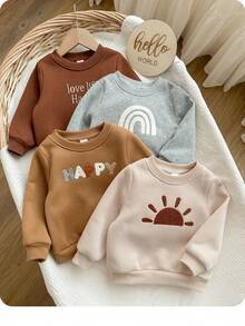Newborn Baby Girl Cute Casual Knit Versatile Graphic Print Long Sleeve Sweatshirt - Apricot - View 3