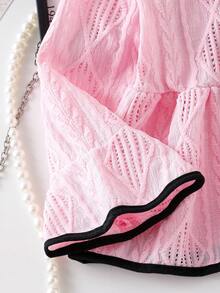 SHEIN Elladie kids 2 件套：宽松白色喇叭袖上衣，搭配黑色蝴蝶结装饰和舒适黑色休闲裤 - 粉色 - 查看 5
