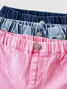 SHEIN 3件套少女Y2K牛仔打底裤，粉色、藏蓝色、浅蓝色可选，适合秋季、冬季休闲时尚度假穿着，2000年代风格，万圣节牛仔裤，圣诞节，喇叭裤型 - 彩色 - 查看 3