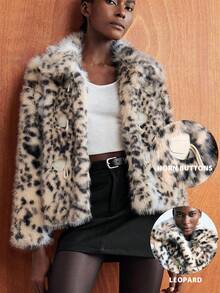 Maija Animal Print Fluffy Faux Fur Leopard Print Oversized Loose Fit Autumn/Winter Women Fur Coat, Urban Fashionable & Versatile, Fall For Women, Halloween Costumes, Christmas Women's Winter Coat New Year Brown Party - Multicolor - View 6