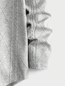 SHEIN Teen Boys' Casual Loose Fit Comfortable All-Match Style Woven Label Decoration Long Sleeve Crew Neck Top