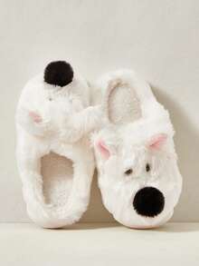 Cuccoo Cute Puppy Animal Closed Toe Plush Thick Sole Warm House Slippers For Women, Autumn/Winter