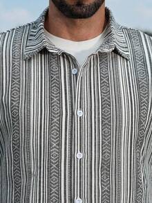 Manfinity Homme Men's Casual Commuter Striped Long Sleeve Shirt, Fall - Multicolor - View 5