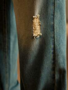 Manfinity VCAY 男士破洞口袋牛仔裤 - 藍色 - 查看 4