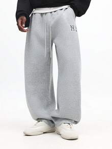 SUMWON Straight Leg Sweatpants With NY Logo Print - Heather Grey Relaxed Fit Joggers For Casual Comfort And Everyday Loungewear Plain - Grey - View 1