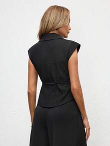 Glamance 女士黑色上衣，休闲纯色秋季上衣，适合外出、办公室、商务、优雅通勤、旅行、机场、街头、端庄工作场合，尽显老钱风范，时尚别致的服装系列 - 黑色 - 查看 3