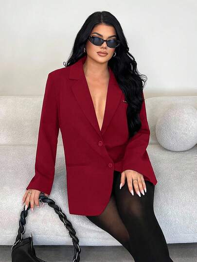 SHEIN SXY Blazer negro sobredimensionado y elegante minimalista para mujer, versátil para uso diario, ir al trabajo, fiestas, citas, ocasiones formales, otoño/invierno