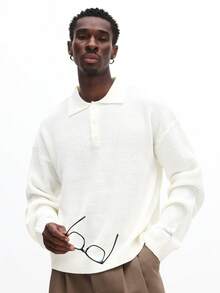 SUMWON Men Knit Polo Sweater Long Sleeve Button Front Regular Fit Ribbed Pullover Winter Fall Casual