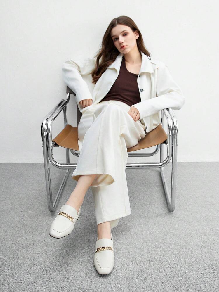 CUCCOO BIZCHIC Women's Square Toe Flat Low Heel New Beige Comfortable Versatile Slip-On Loafers, Black Lightweight Casual Flats For Commuting