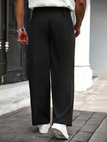 Manfinity CasualCool 大码男士纯色褶皱口袋宽松阔腿西装裤 - 黑色 - 查看 2