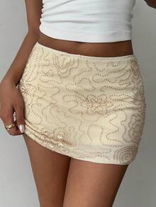 Aloruh Women's Fall/Winter Party Elegant Sexy Low Waist Sequin Embroidered Mini Skirt,Party Sequin Skirt