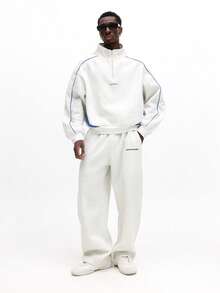 SUMWON 短款超大半拉链套头运动衫，带连帽和撞色蓝色滚边细节，适合休闲街头服饰 - 彩色 - 查看 3