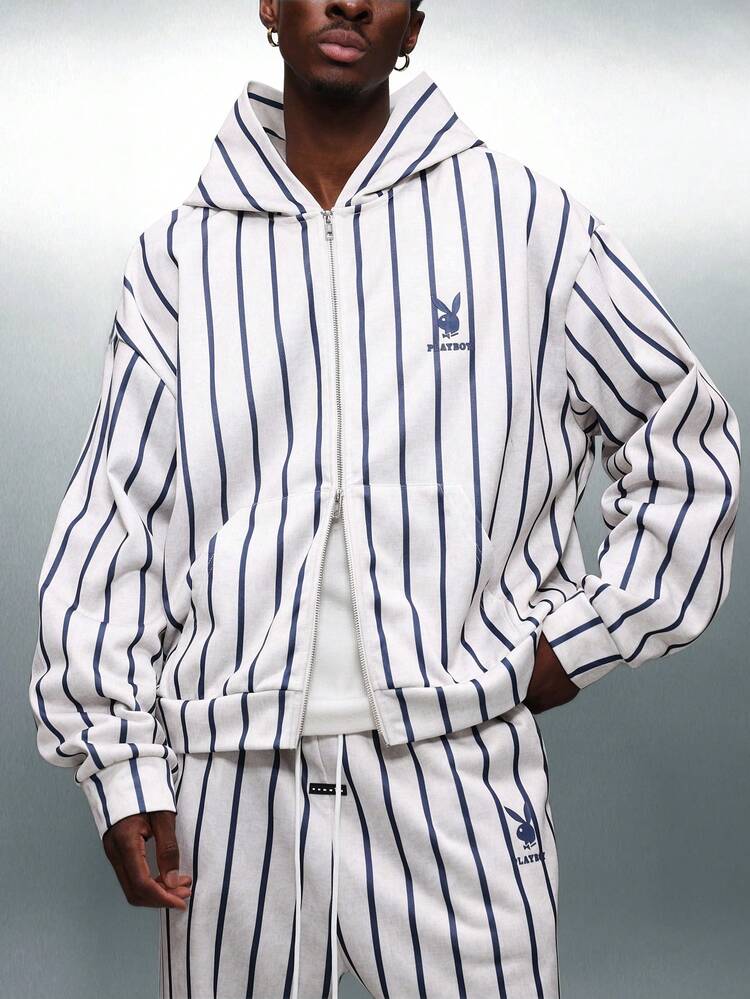 PLAYBOY X SUMWON Felpa con cappuccio corta con zip e strisce